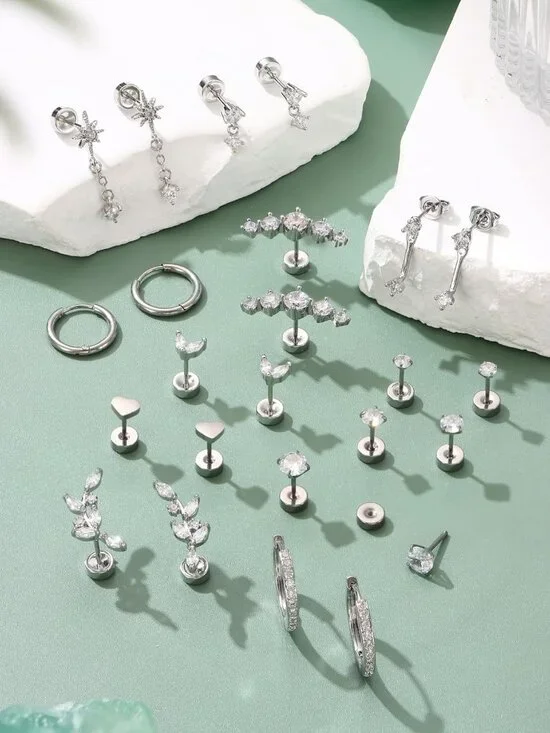 Hypoallergenic Flat Back Earrings-Cartilage Earring Stacks-Surgical Steel Earrin - Picture 6 of 9